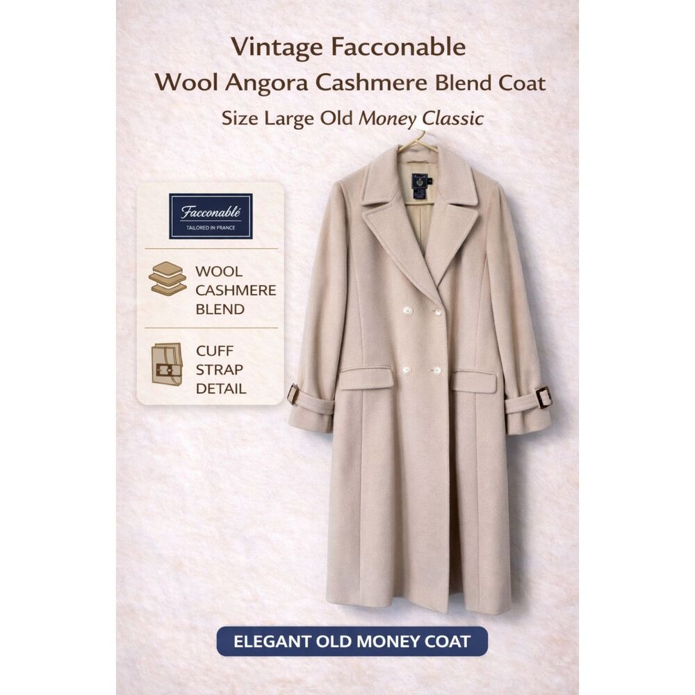 Vintage Facconable Wool‎ Angora Cashmere Blend Coat Size Large Old Money